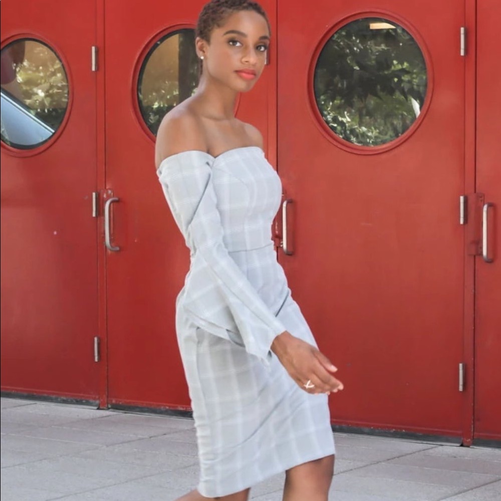 Adelyn Rae Plaid Off-the-Shoulder Dress